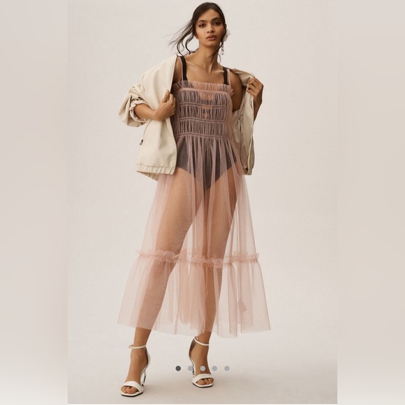 NWT Anthropology Sheer Pale Pink Smocked Slip Size XS - Picture 4 of 7